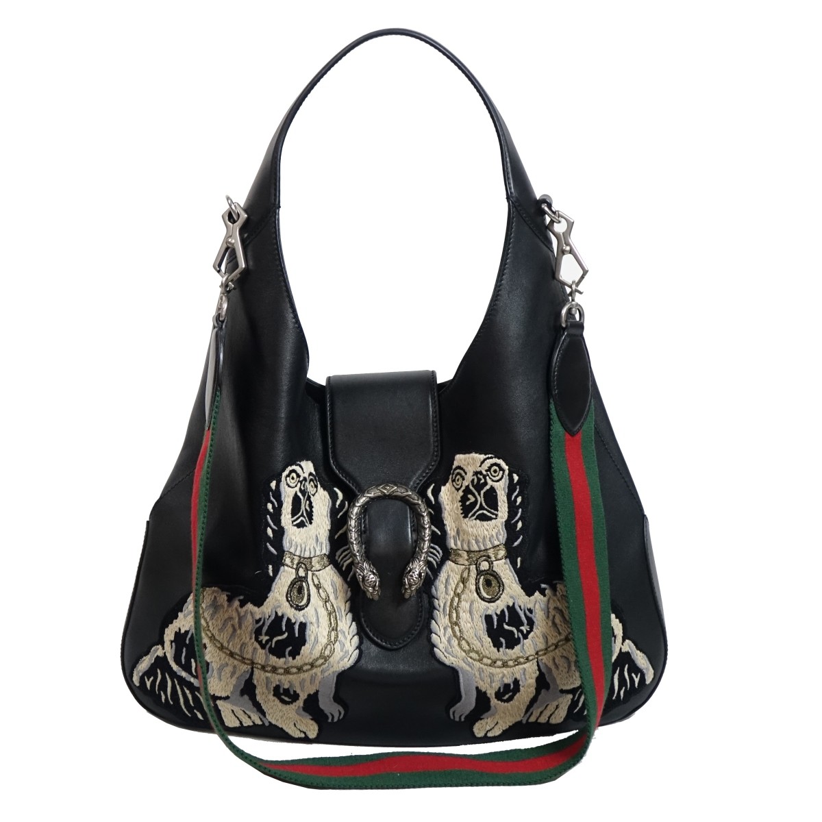 Gucci Black Leather "Dionysus Dog" Hobo Bag