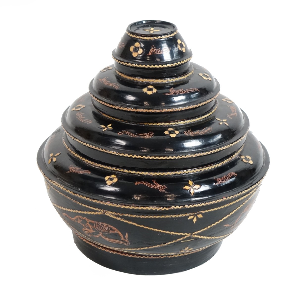 Vintage Burmese Black Lacquer Picnic Box