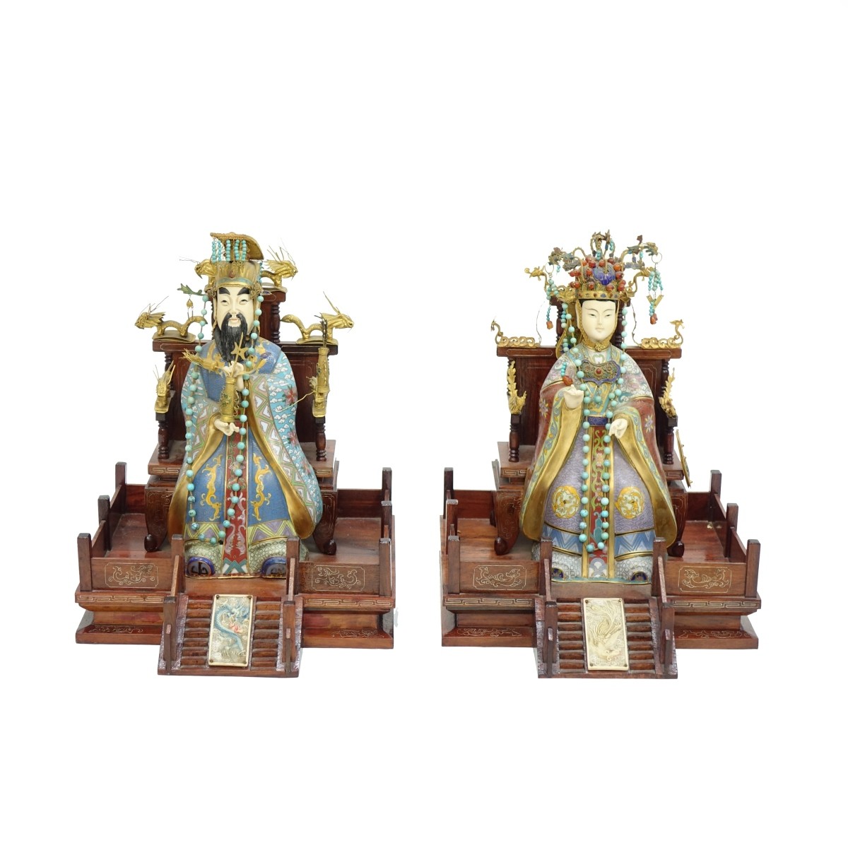 Pair of Chinese Cloisonne Emperor and Empress