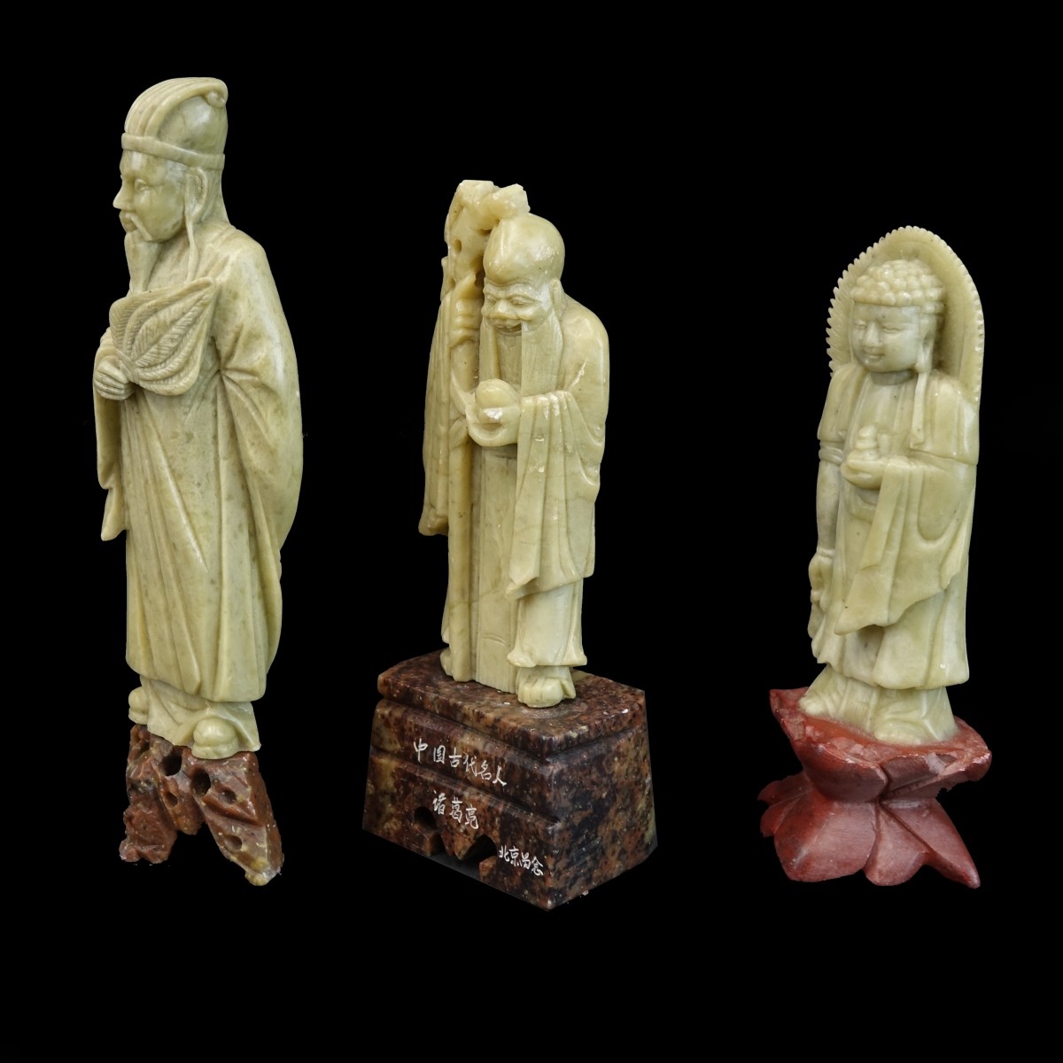 Three (3) Chinese Carved Soapstone Immortals