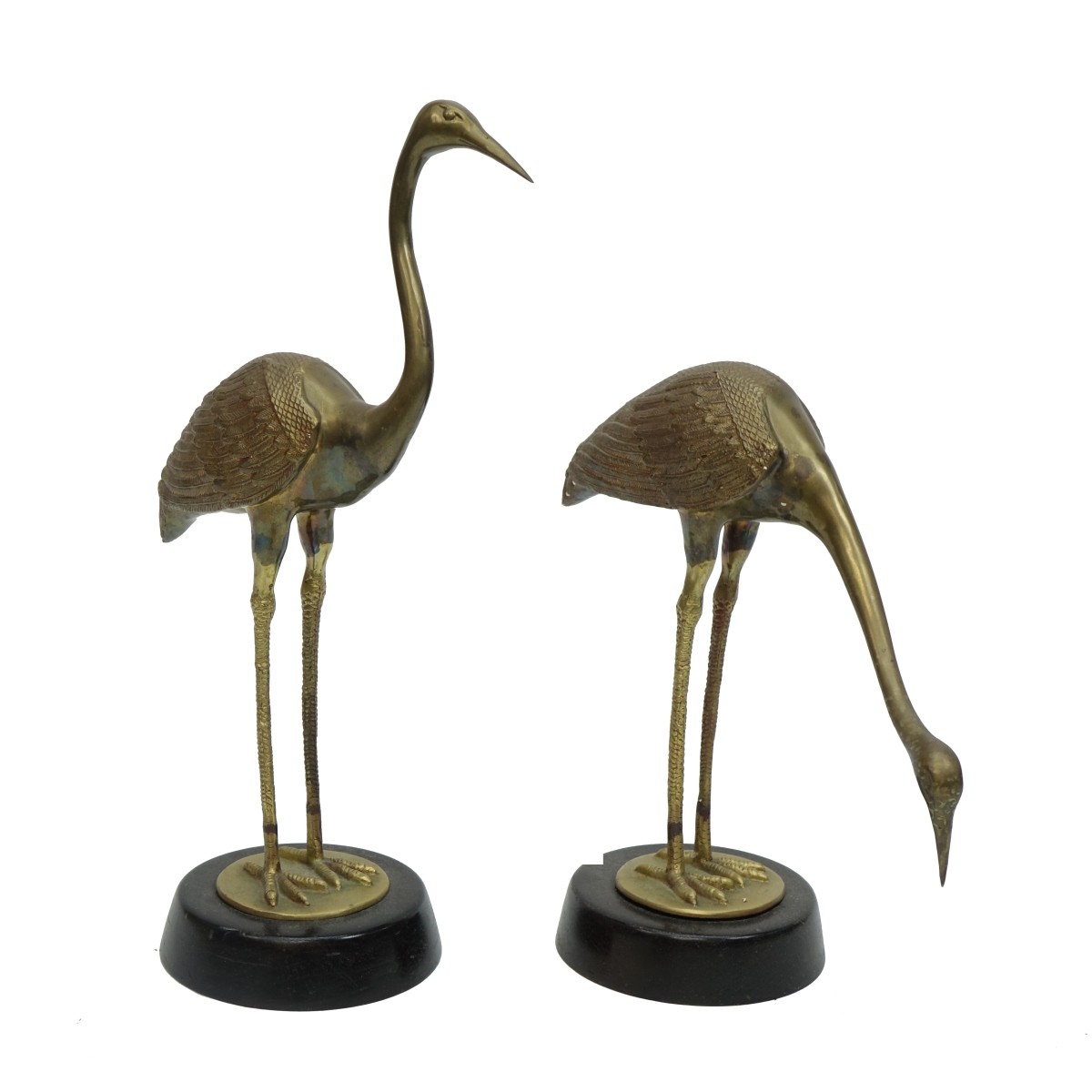Pair of Large Vintage Brass Models of Herons