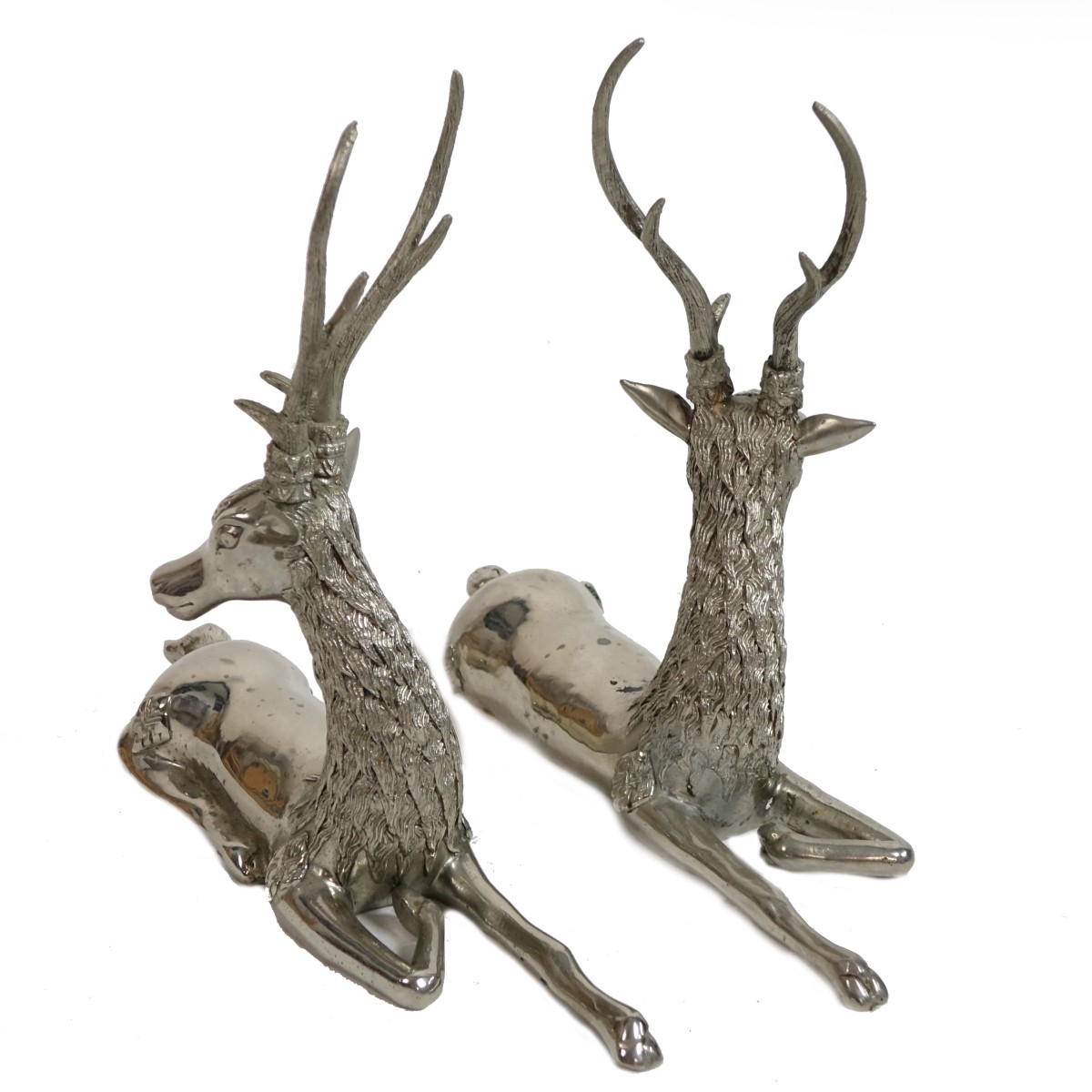 Pair of Modern Silvered Metal Deer Sculptures