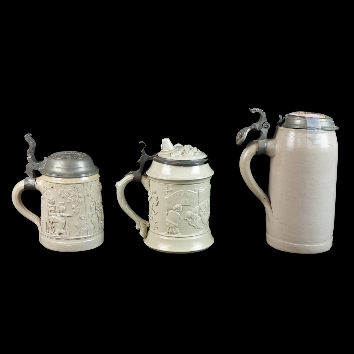 Three (3) Antique German Salt Glazed Beer Steins