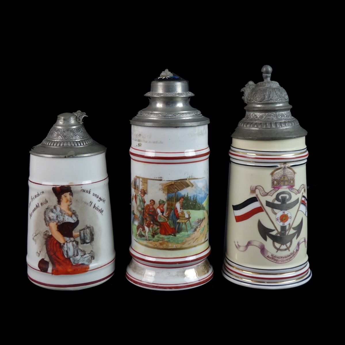 Three (3) Antique German Beer Steins