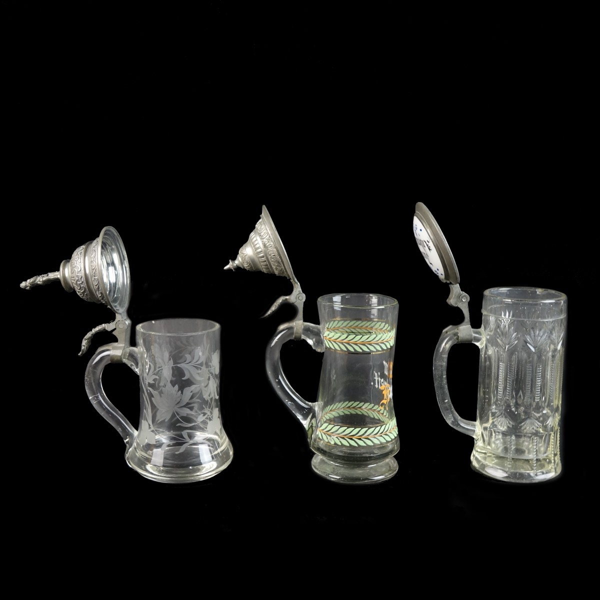 Three (3) Vintage German Glass Beer Steins