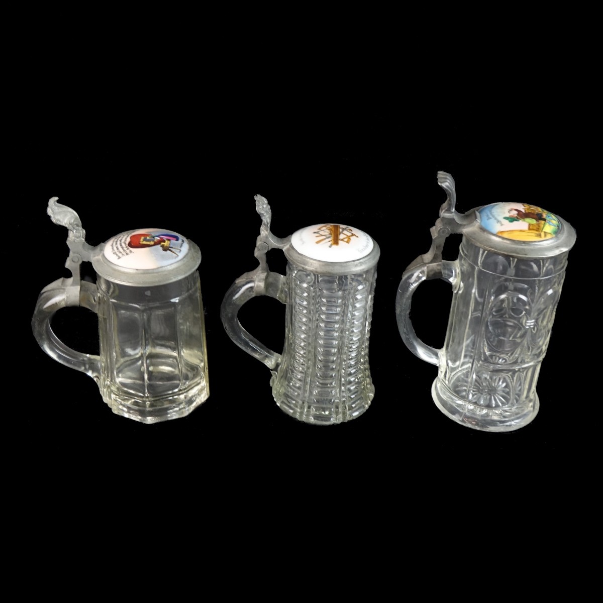 Three (3) Vintage German Glass Beer Steins