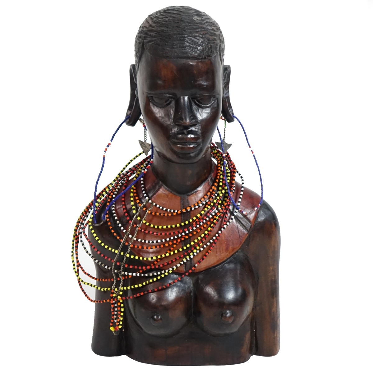 Large African Hand Carved Female Bust