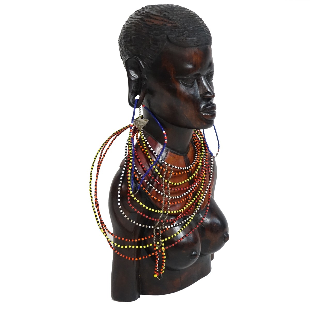 Large African Hand Carved Female Bust