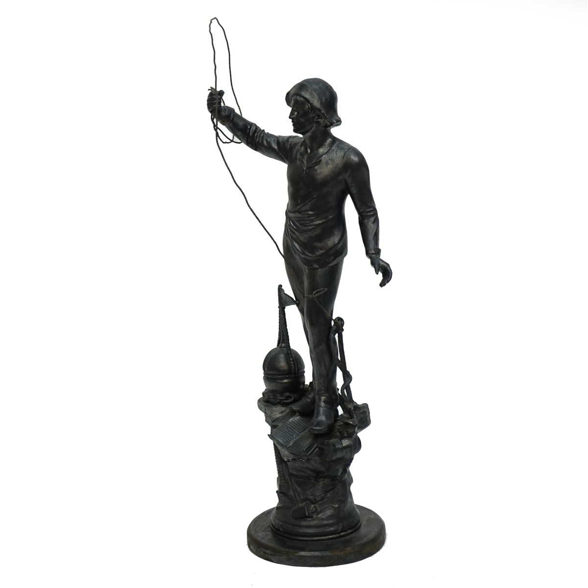 Large 20th C. Spelter Sculpture of a Fisherman