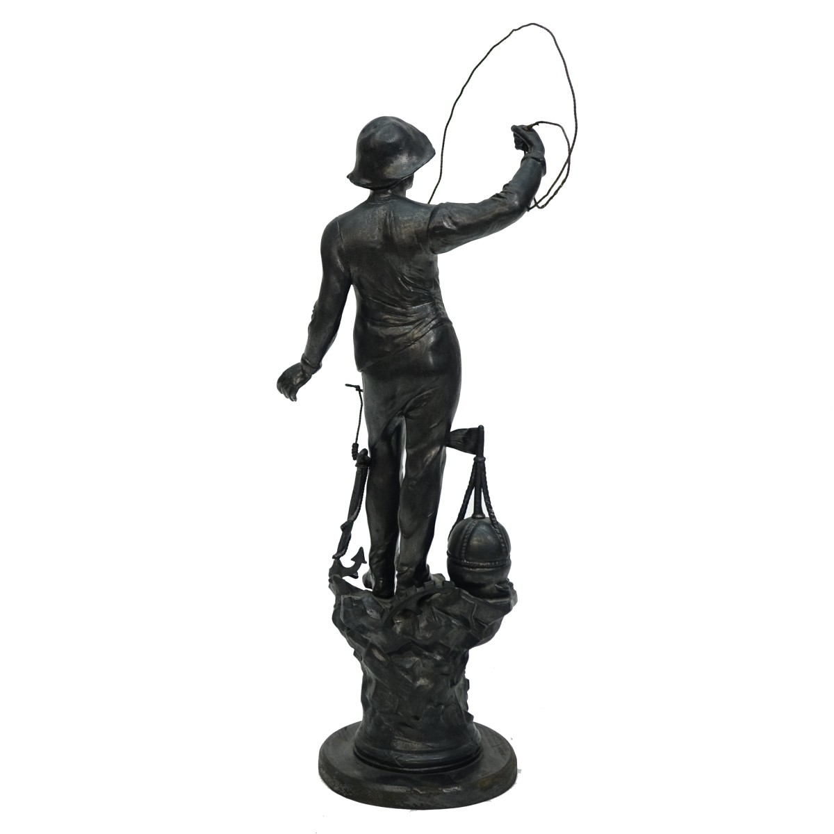 Large 20th C. Spelter Sculpture of a Fisherman