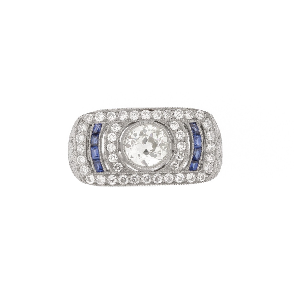 Diamond, Sapphire and Platinum Ring