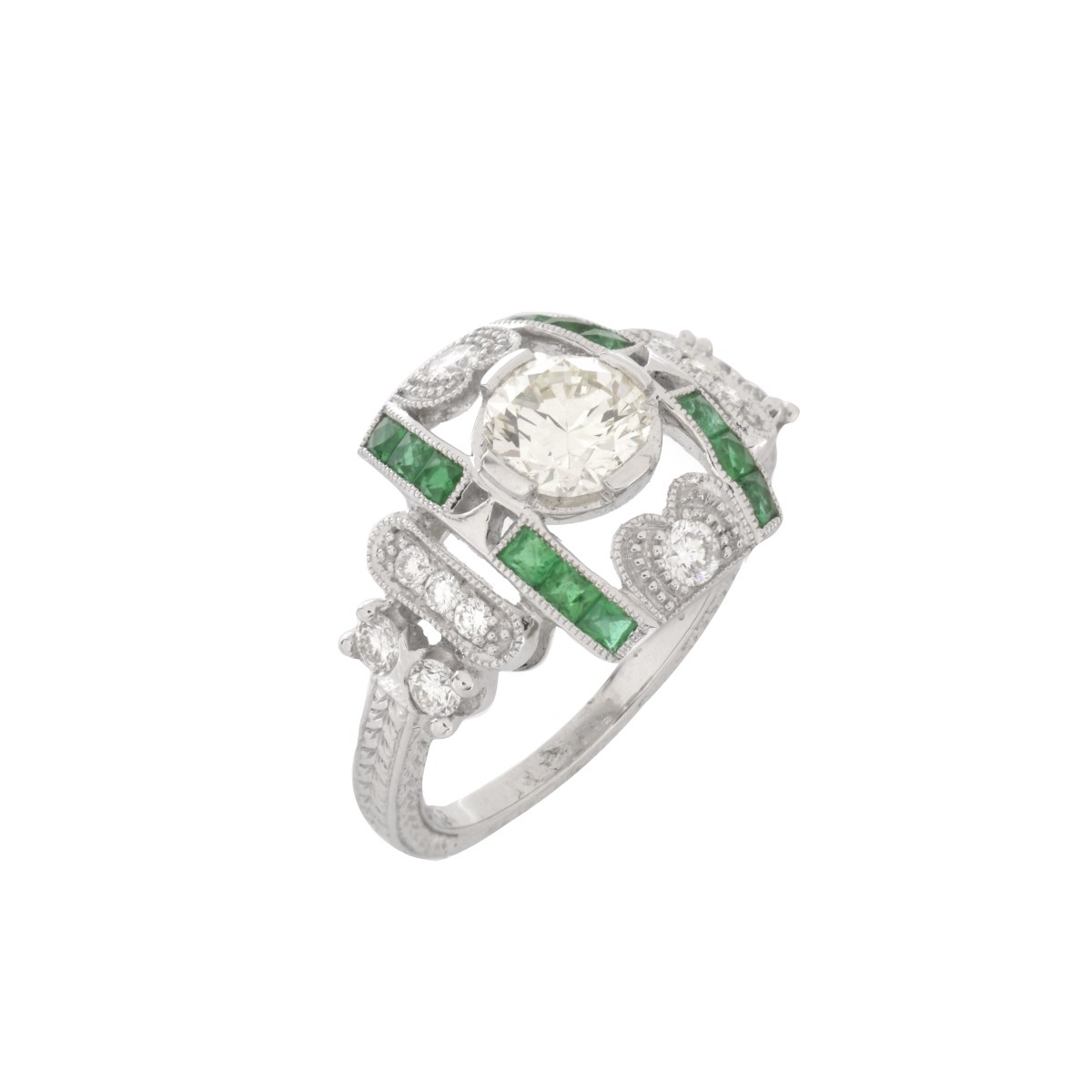 Diamond, Emerald and Platinum Ring