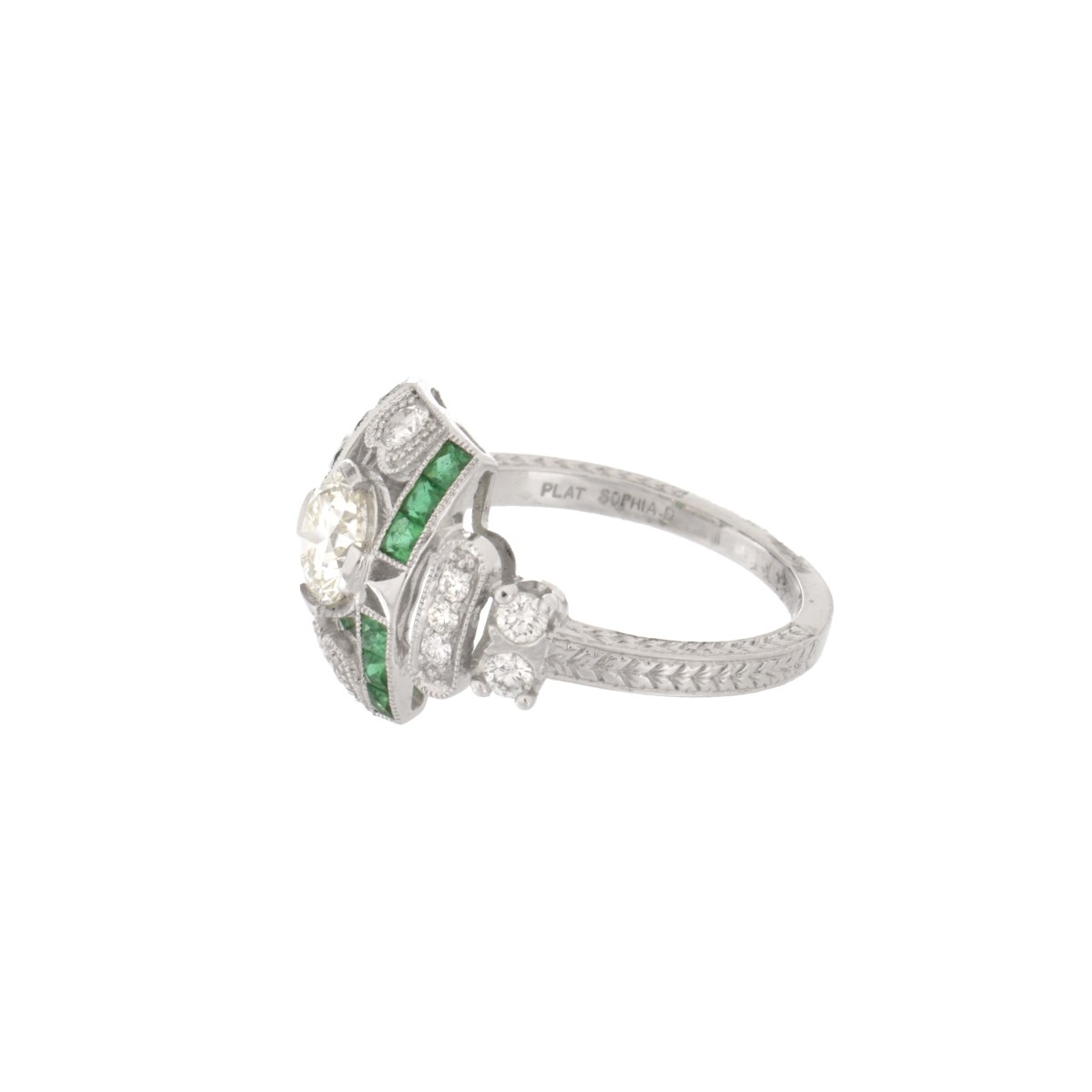 Diamond, Emerald and Platinum Ring