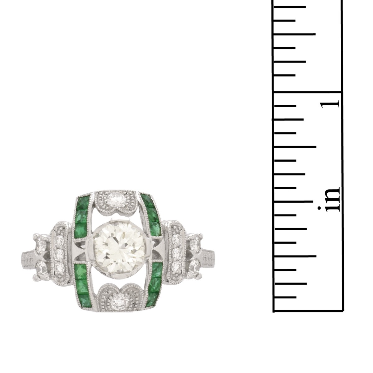 Diamond, Emerald and Platinum Ring