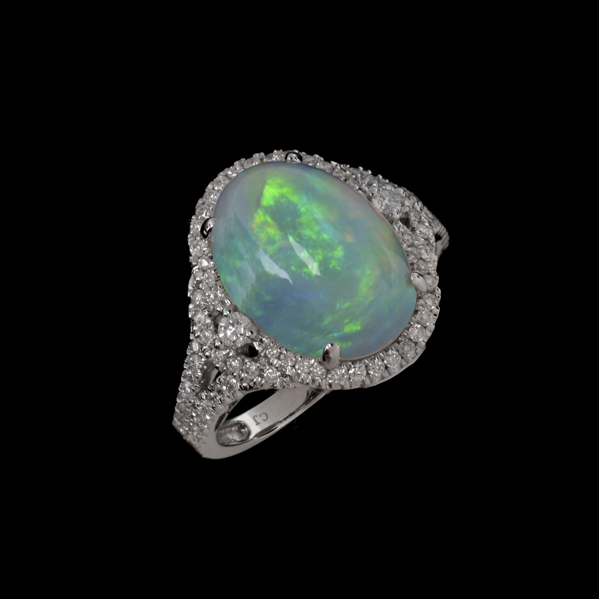 Opal, Diamond and 14K Ring