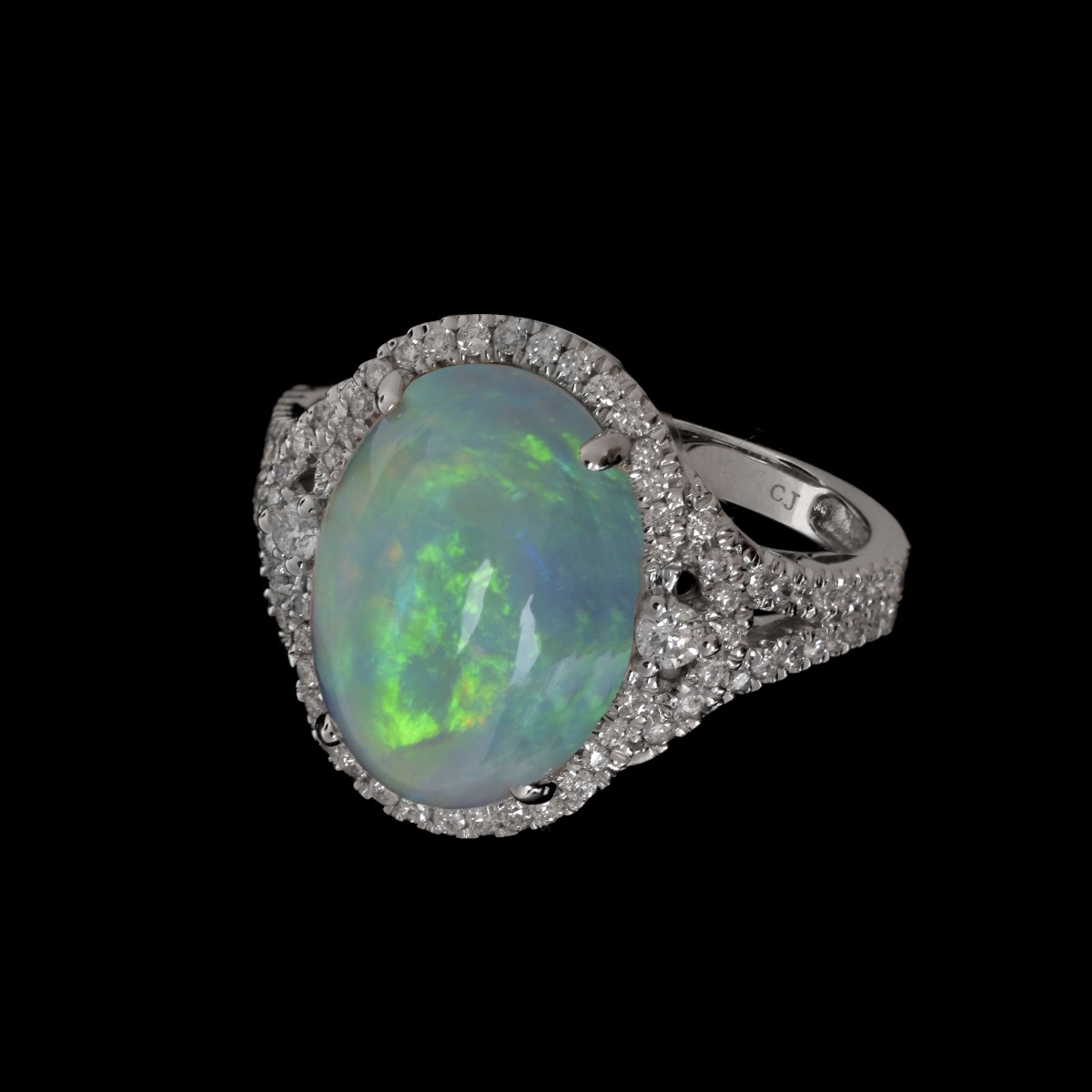 Opal, Diamond and 14K Ring