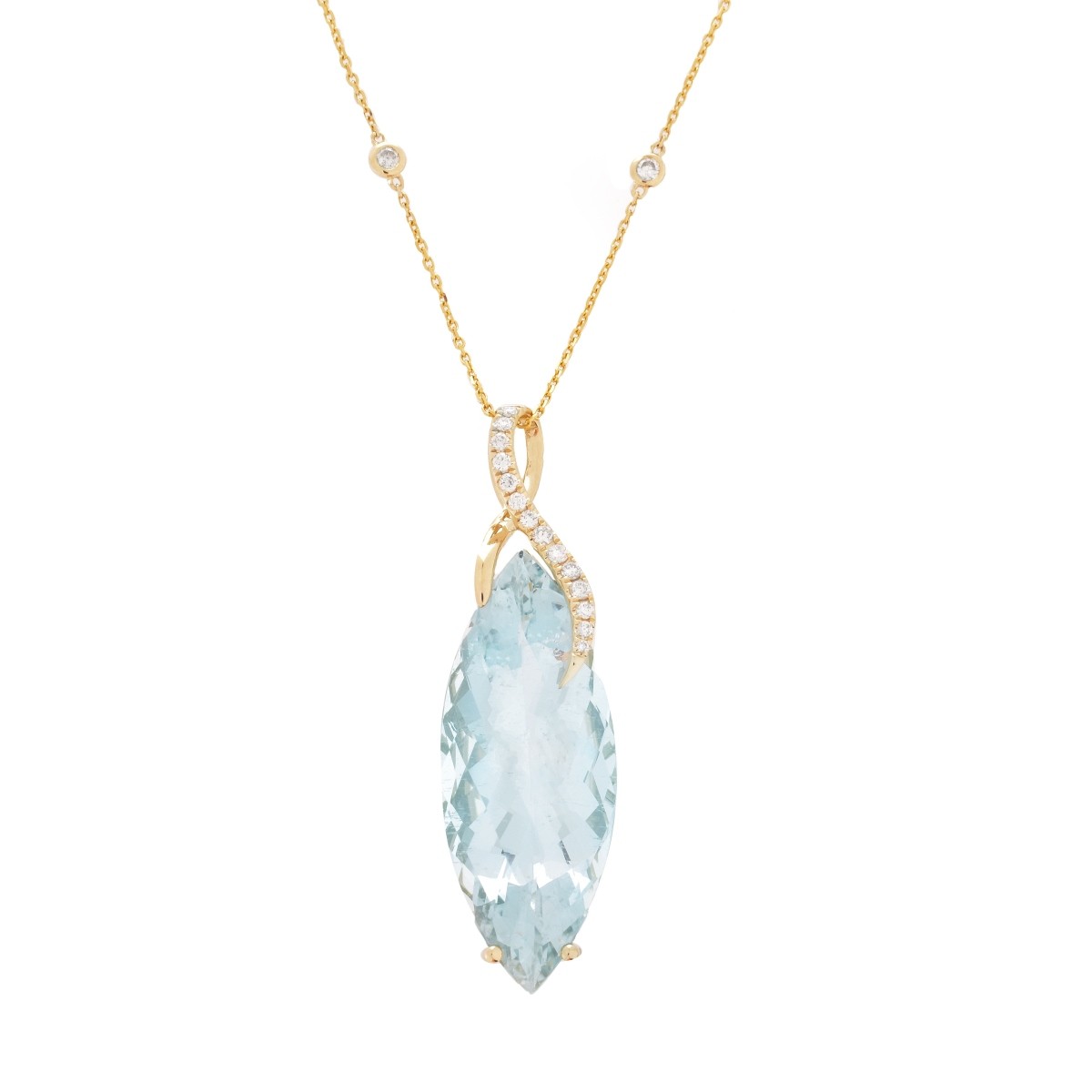 Aquamarine, Diamond and 14K Necklace