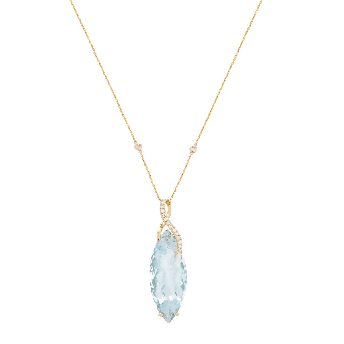 Aquamarine, Diamond and 14K Necklace