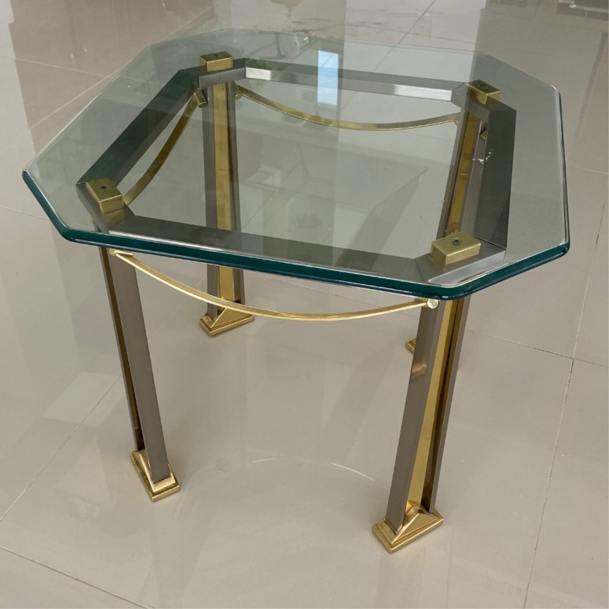 Milo Baughman Style Chrome and Brass Side Table