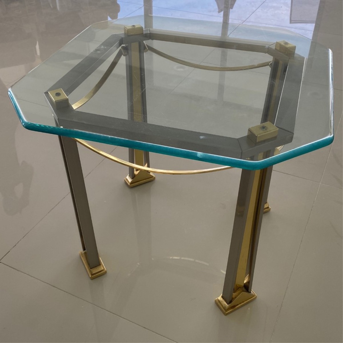 Milo Baughman Style Chrome and Brass Side Table