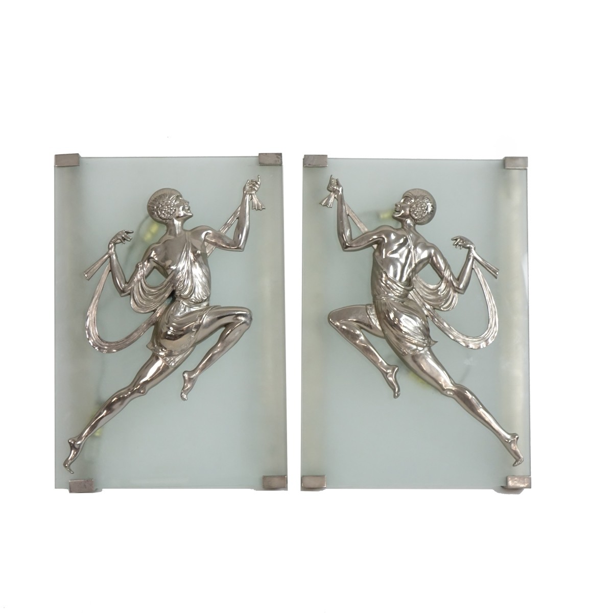 Pair of Art Deco Style Bronze and Glass Panels