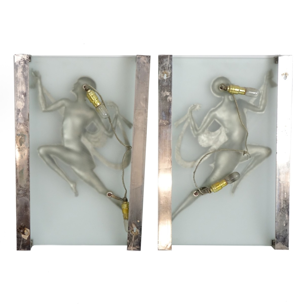 Pair of Art Deco Style Bronze and Glass Panels