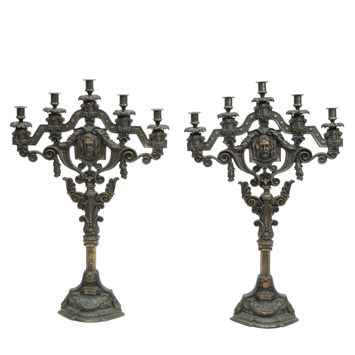 Pair of Renaissance Style Bronze Candelabra