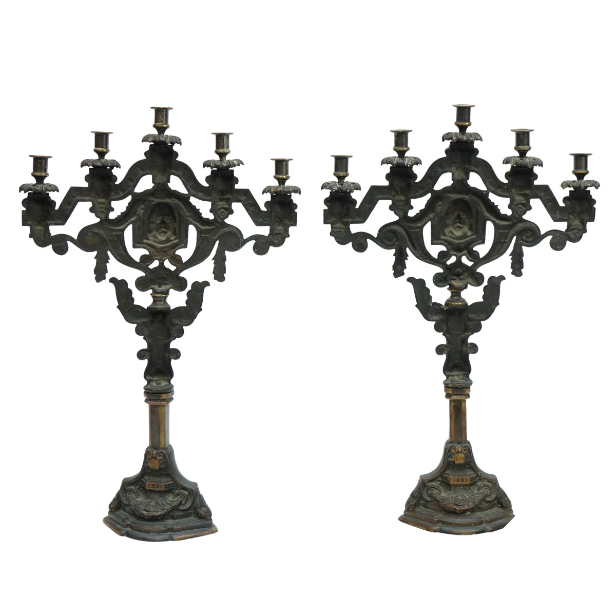 Pair of Renaissance Style Bronze Candelabra