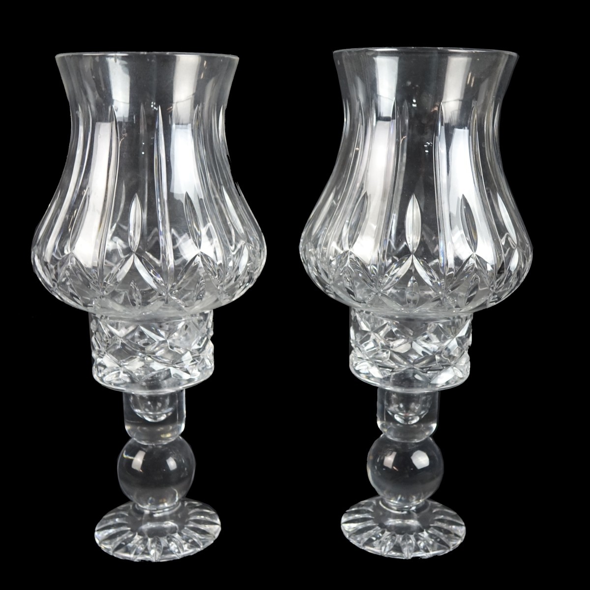 Pair of Block Crystal Hurricane Lamps