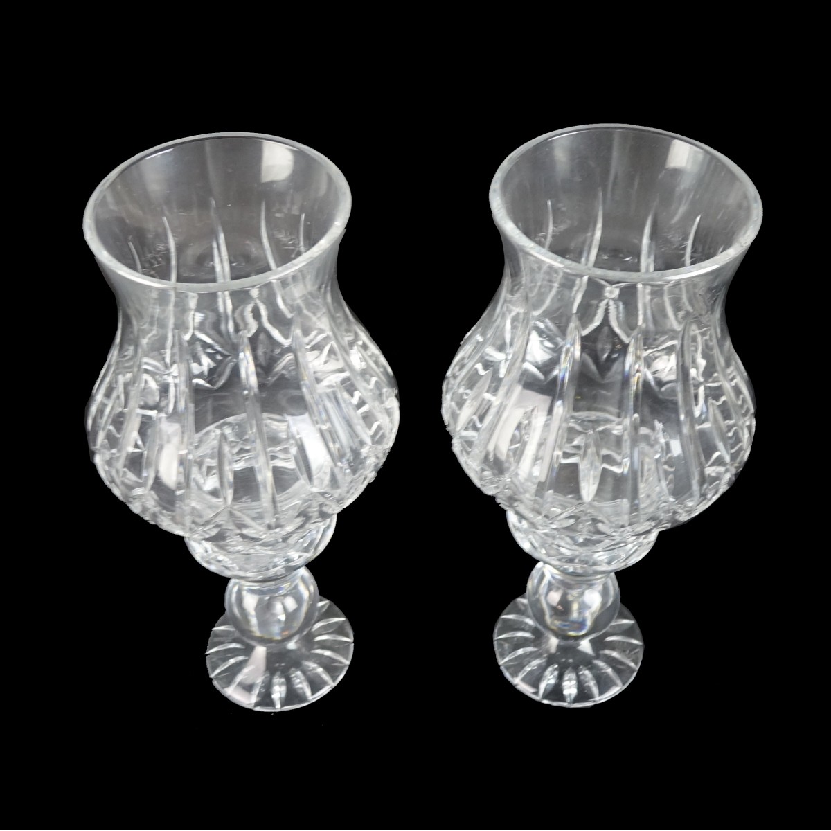 Pair of Block Crystal Hurricane Lamps