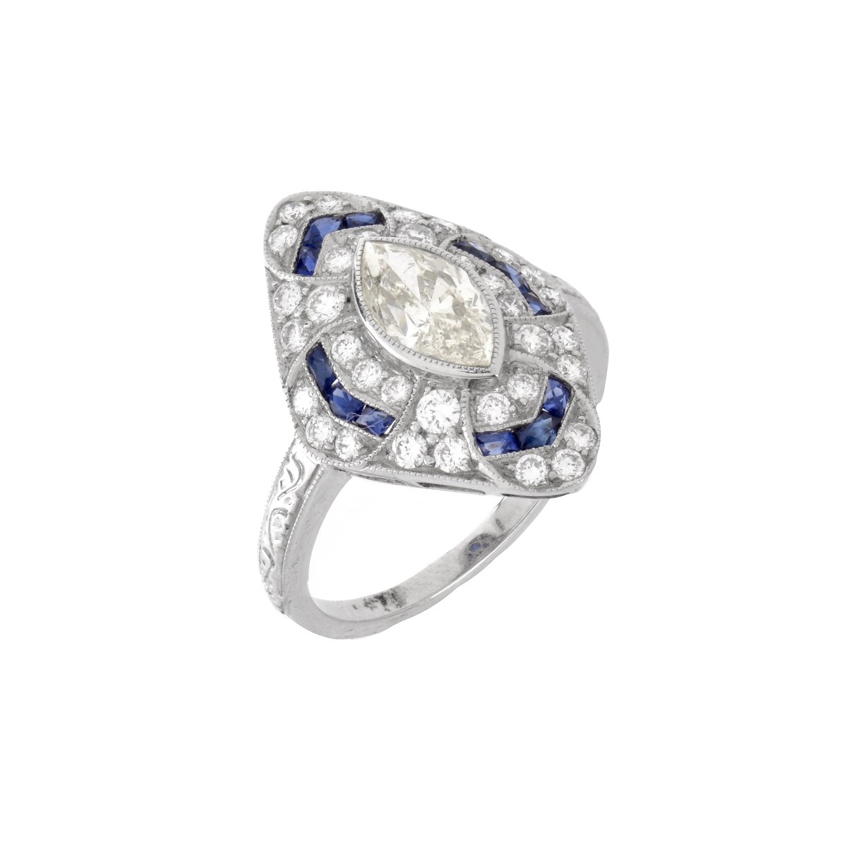 Diamond, Sapphire and Platinum Ring