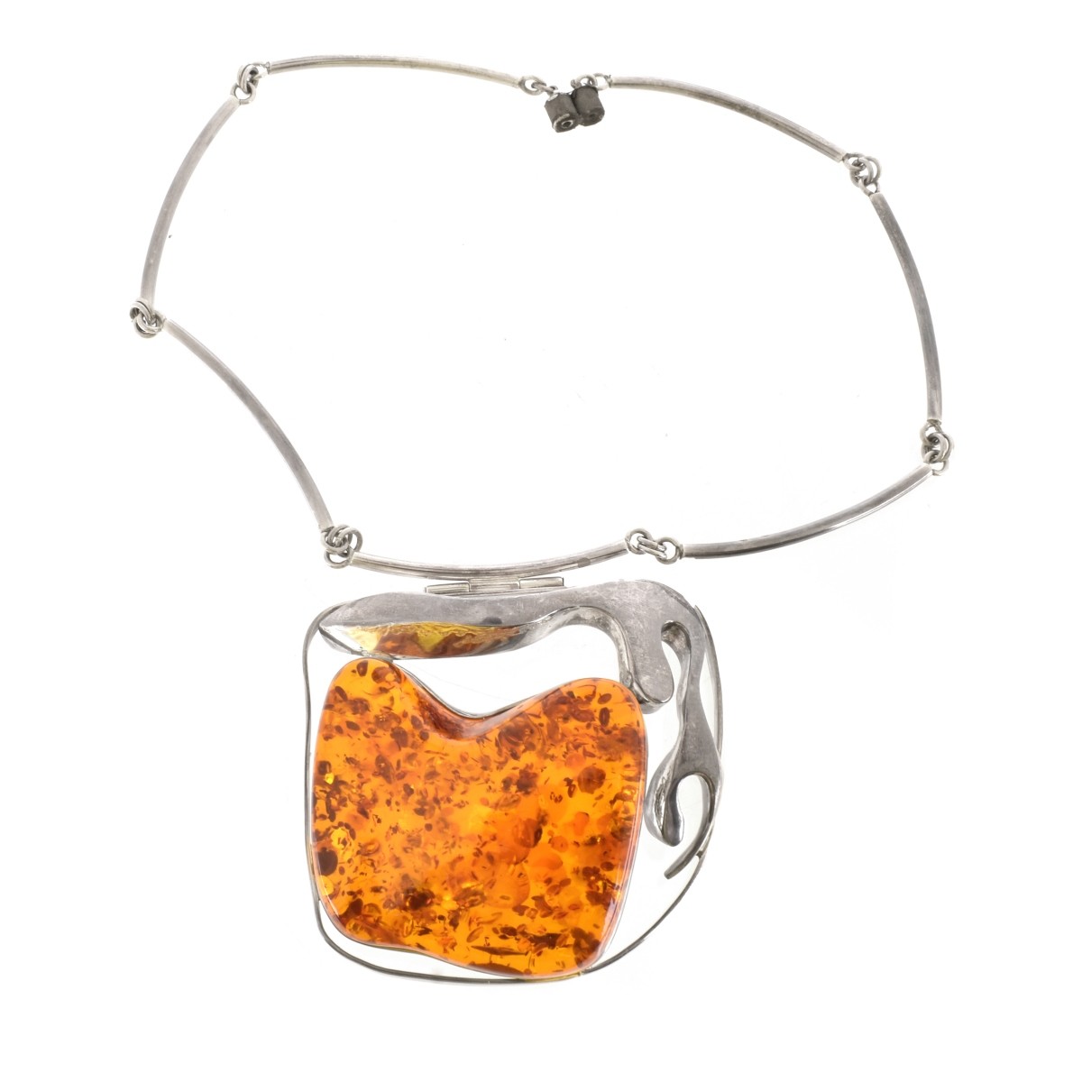 Silver and Amber Pendant Necklace