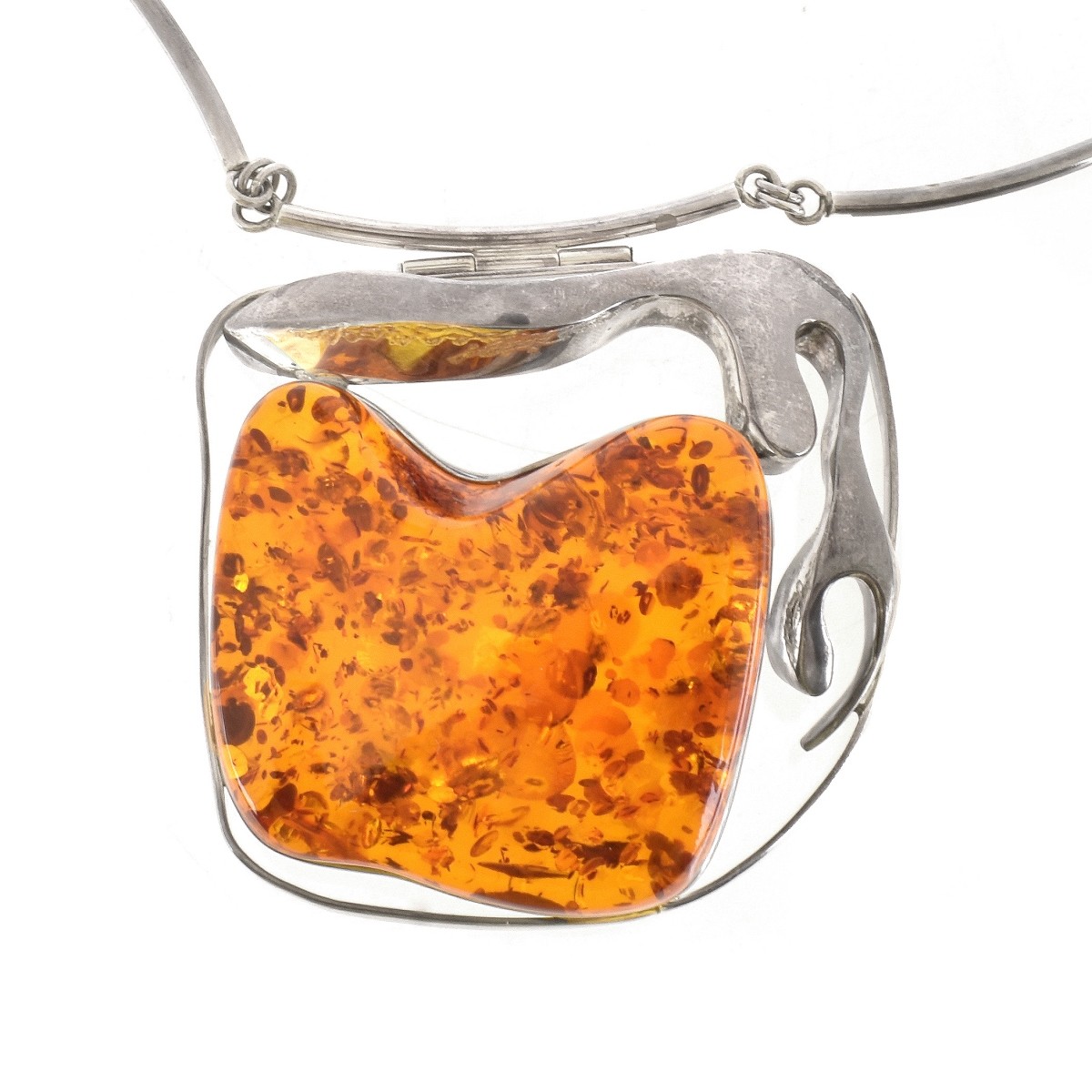 Silver and Amber Pendant Necklace