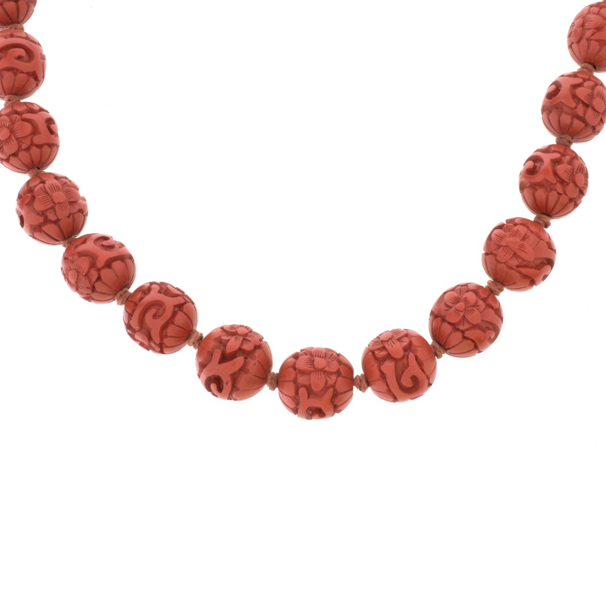 Vintage Chinese 14.5mm Cinnabar Beaded Necklace