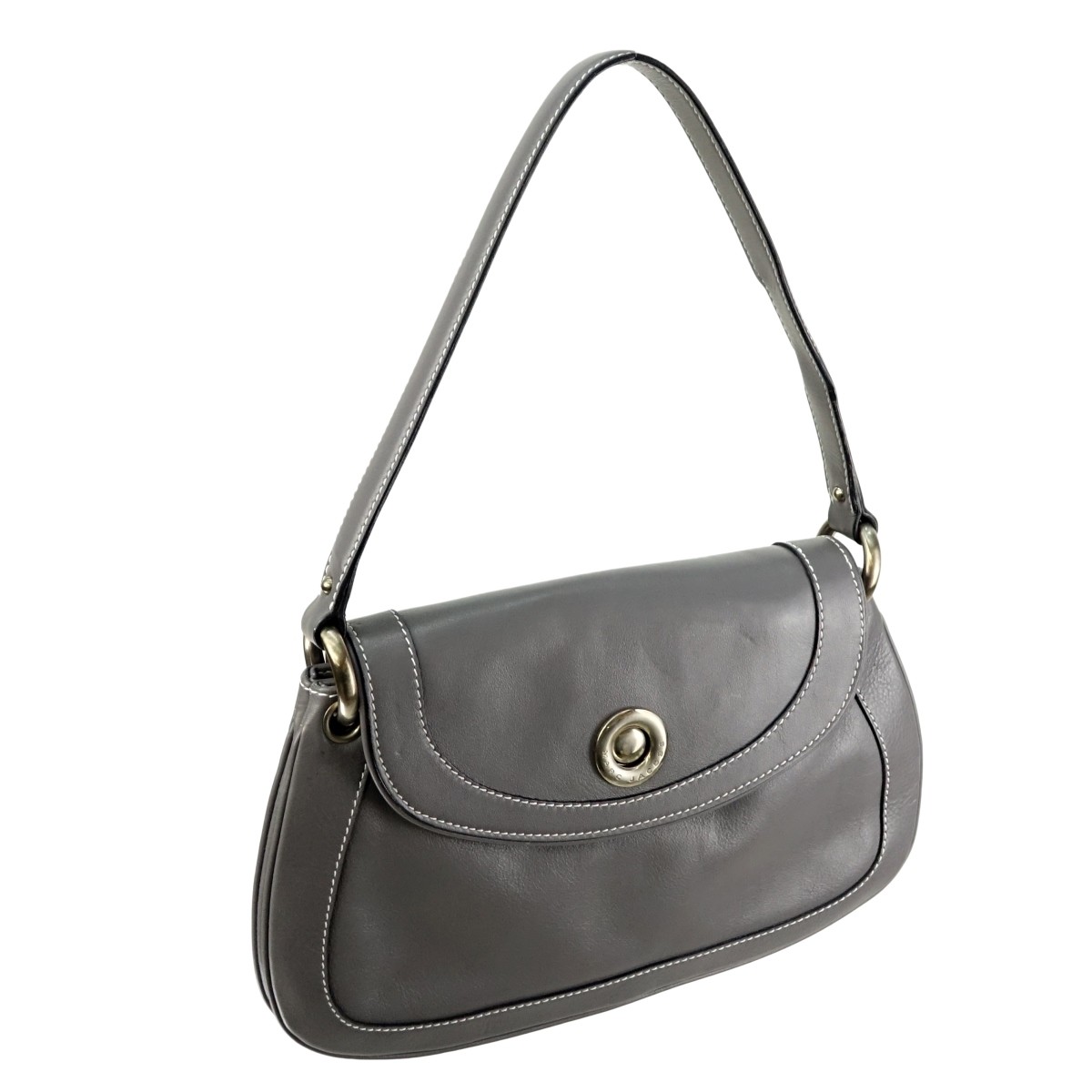 Marc Jacobs Gray Top Stitch Leather Flap Bag