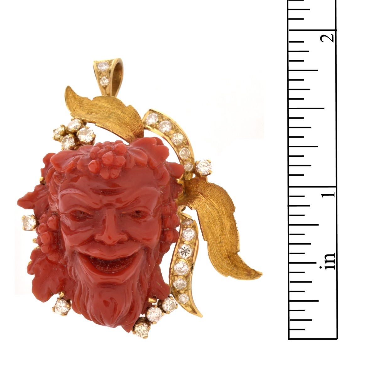 Coral, Diamond and 18K Pendant