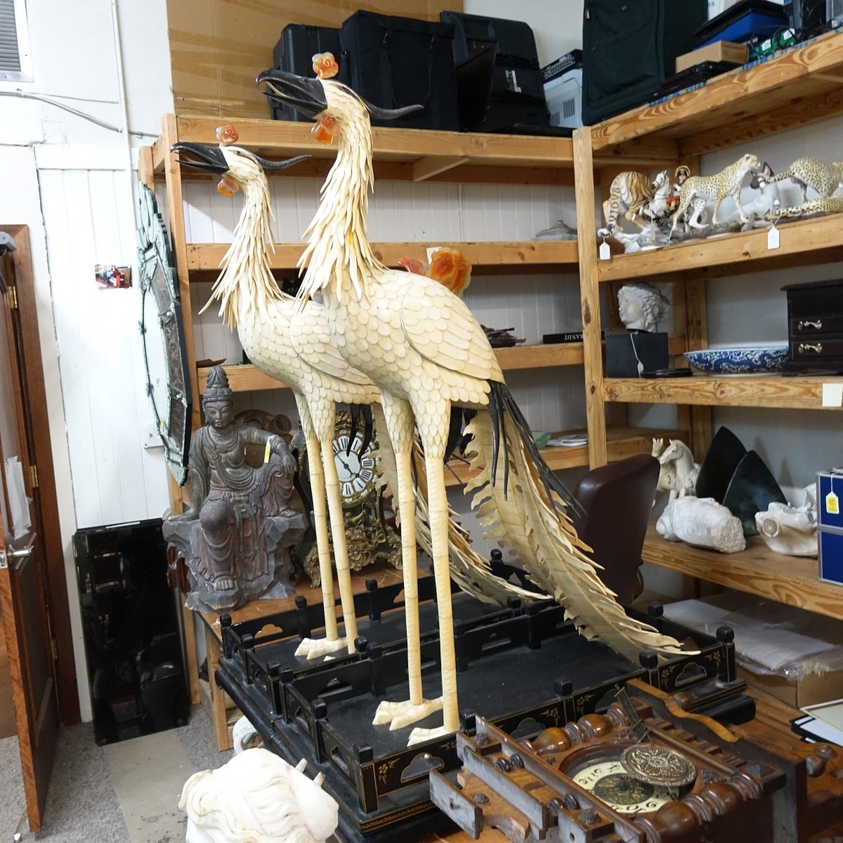 Monumental Chinese Bone Phoenix Birds