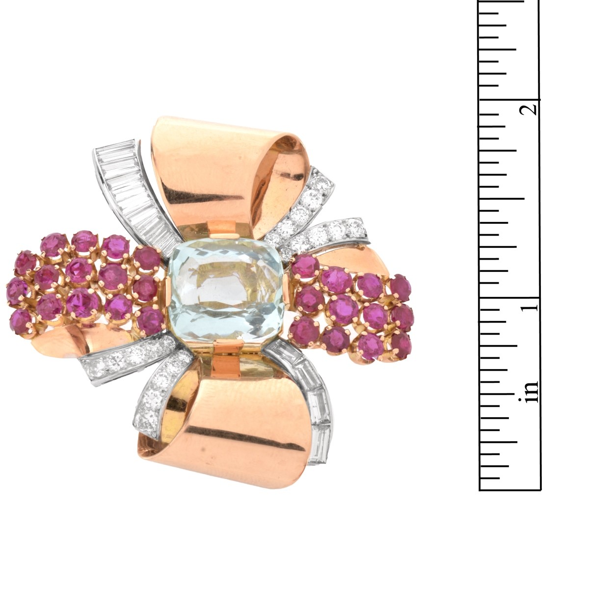 Aquamarine, Ruby, Diamond and 18K Brooch