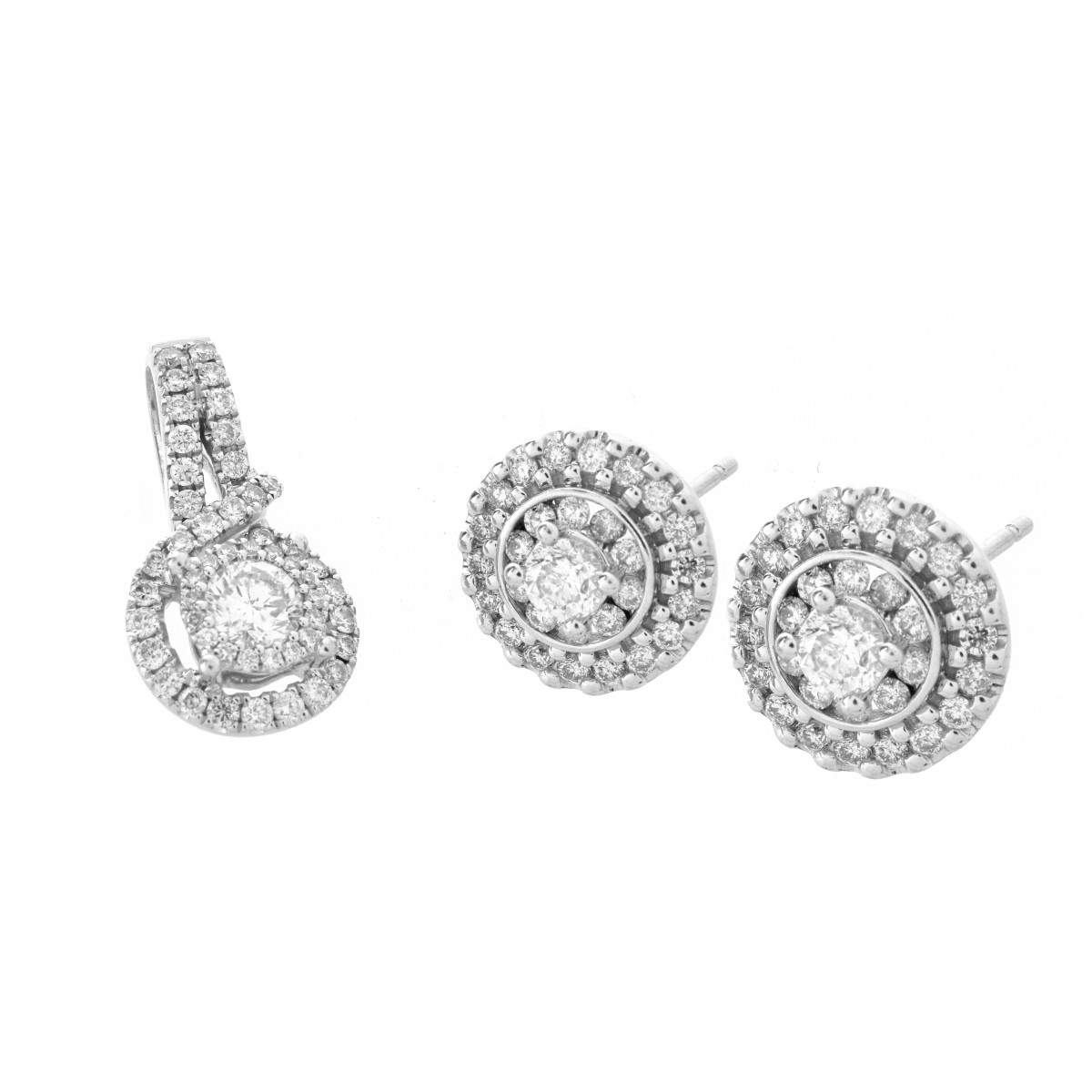 Diamond and 14K Ear Studs and Pendant