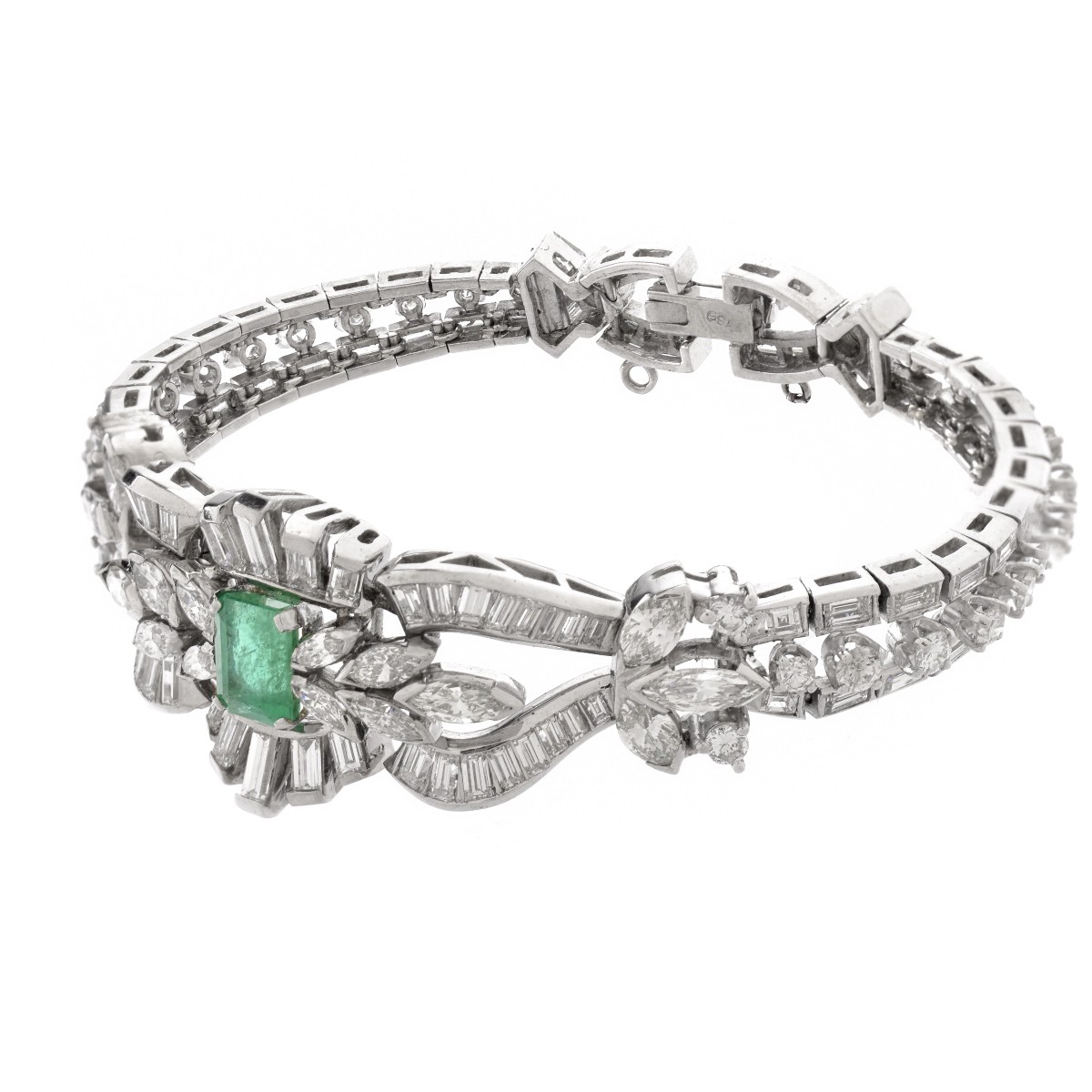 Diamond, Emerald and Platinum Bracelet