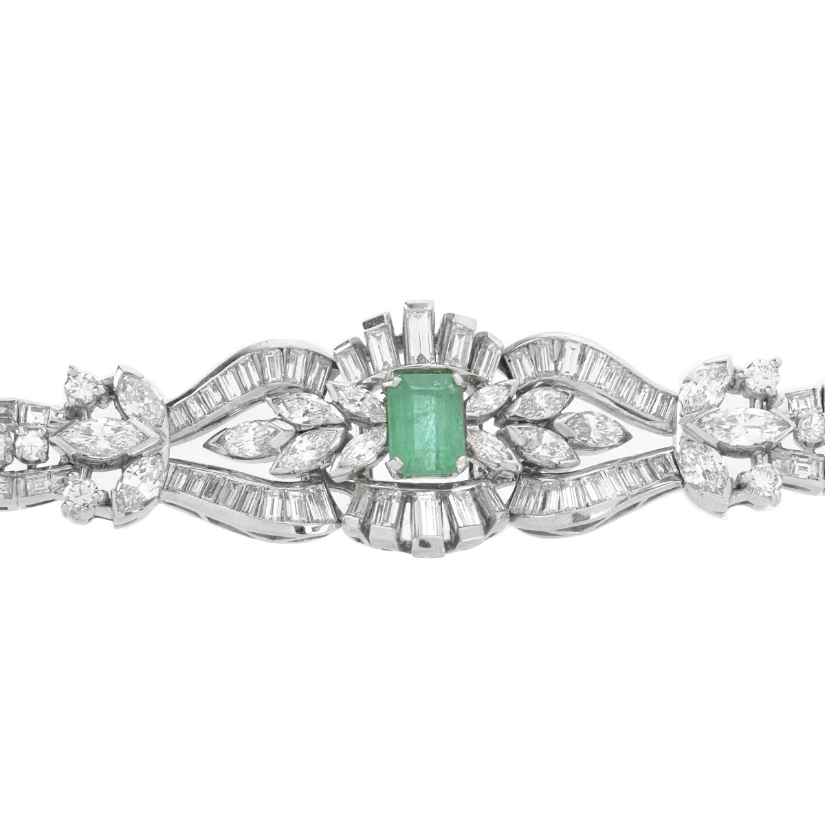 Diamond, Emerald and Platinum Bracelet