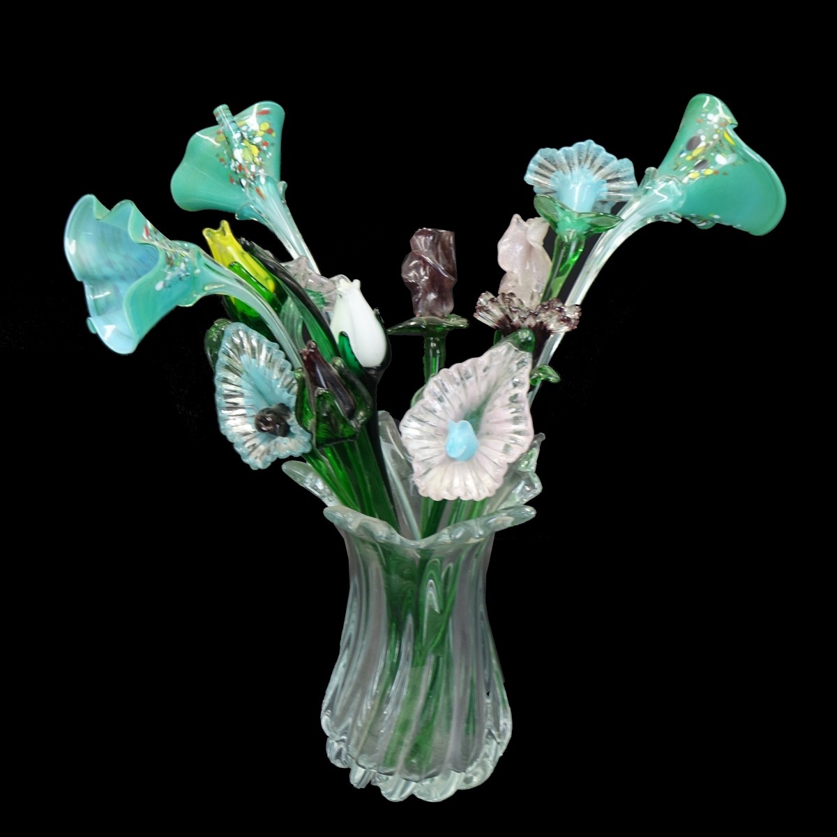 Chribska Glassworks Vase w/ Murano flowers