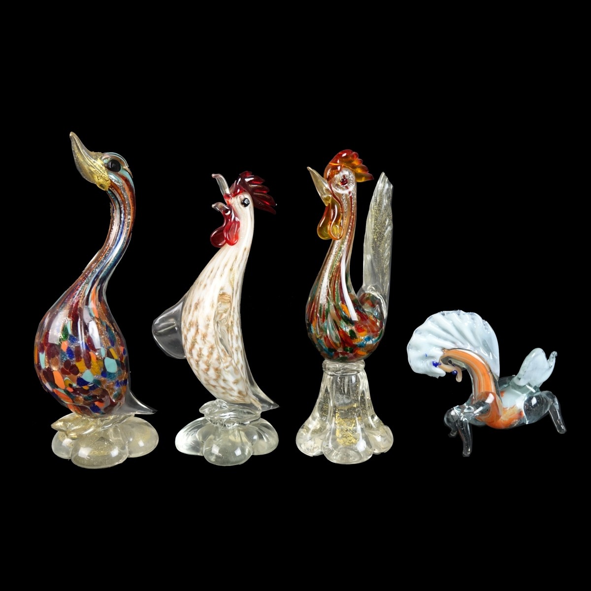 Four (4) Vintage Murano Glass Animal Figurines