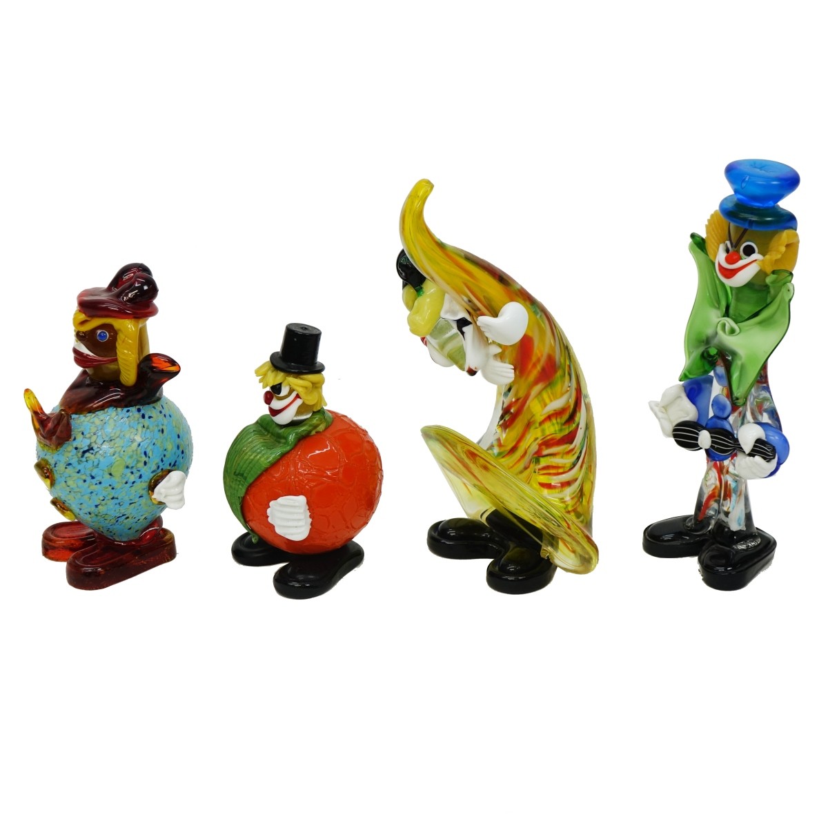 Four (4) Vintage Murano Art Glass Clowns Figurines