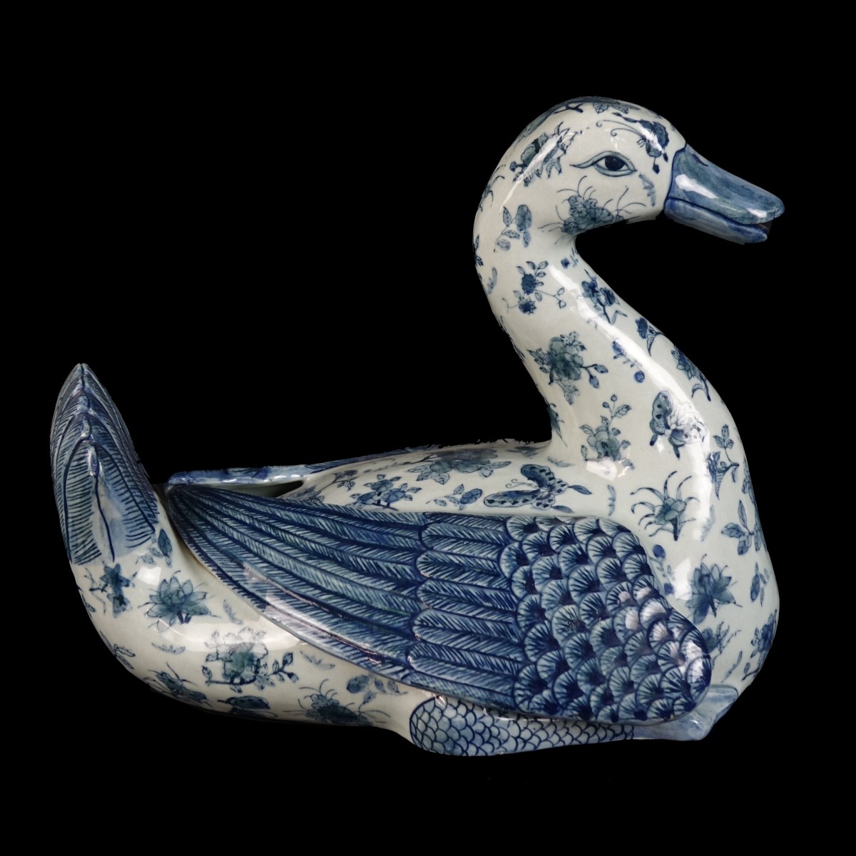 Modern Chinese Blue and White Duck Figurine