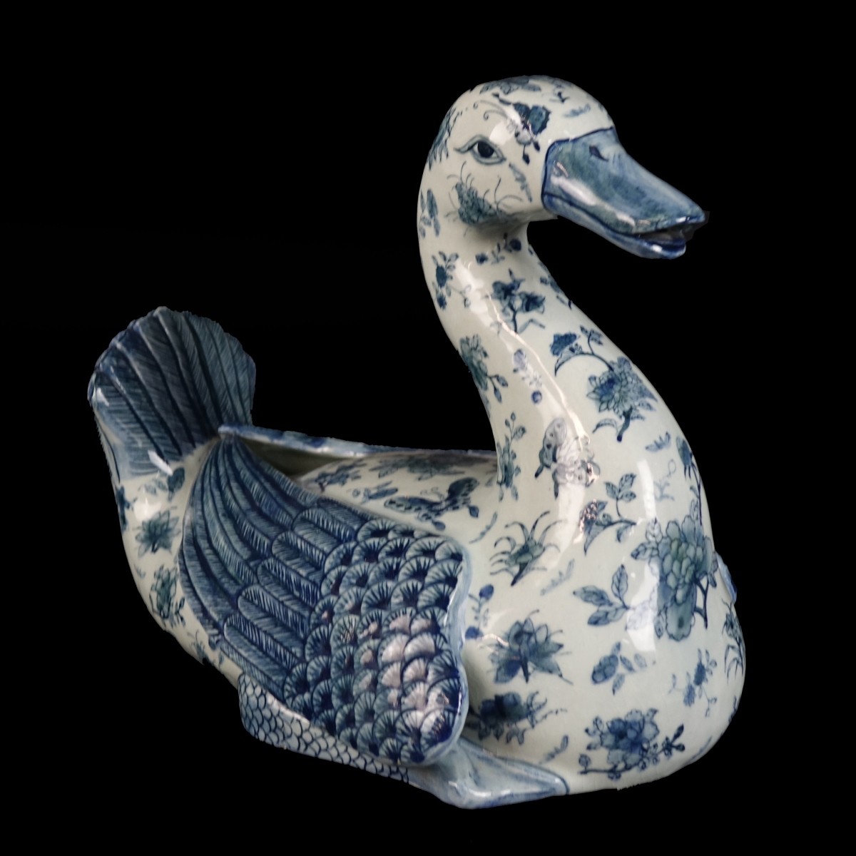 Modern Chinese Blue and White Duck Figurine