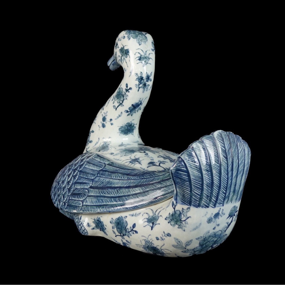 Modern Chinese Blue and White Duck Figurine