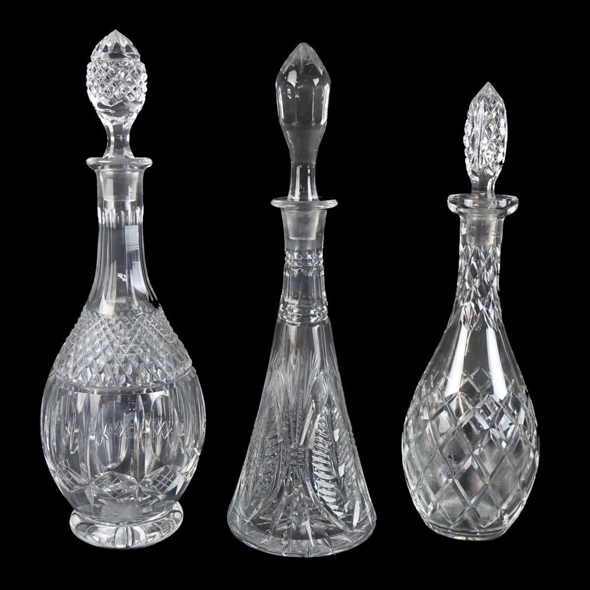 Three (3) Vintage Cut Crystal Decanters