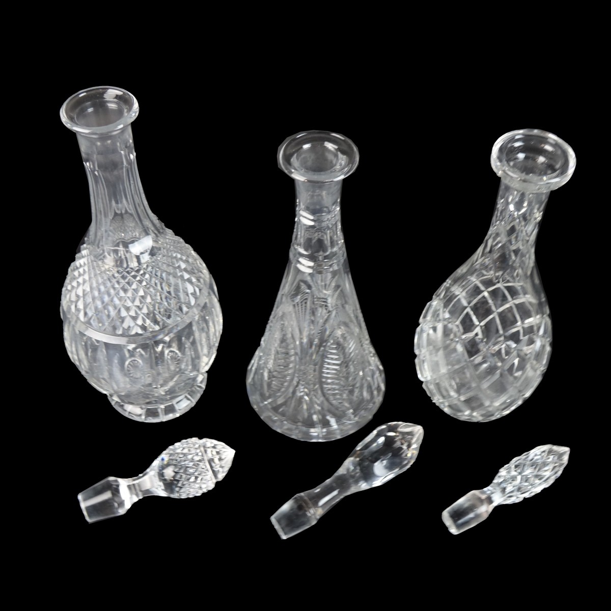 Three (3) Vintage Cut Crystal Decanters