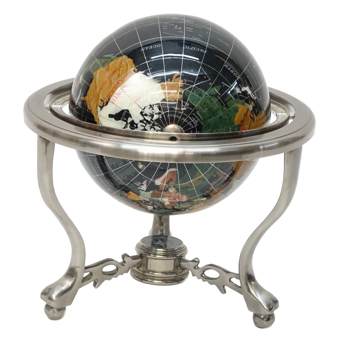 Vintage Hardstone and Abalone Terrestrial Globe